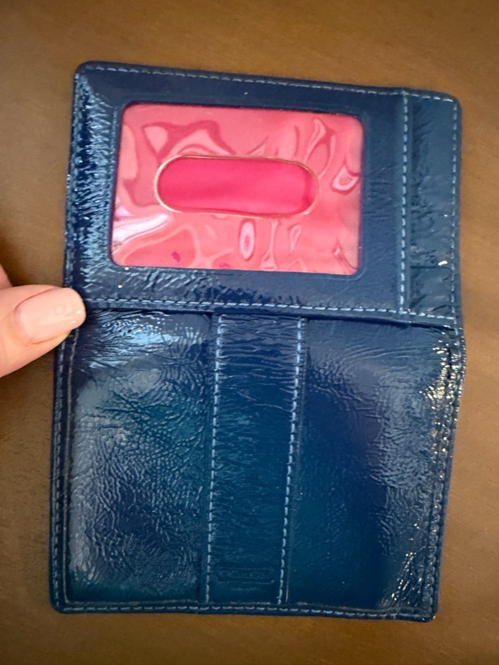 Coach Glossy Blue Patent Leather Card Case with Hot Pink Interior- GUC - Picture 8 of 8